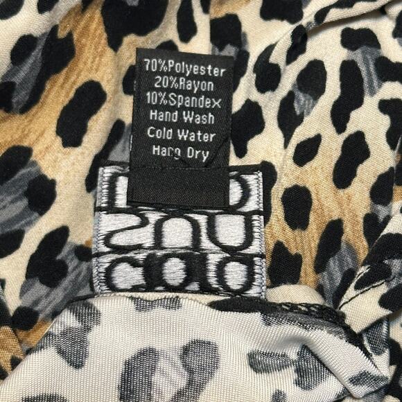 Clara Sunwoo Ruffle Front V Neck Blouse Small Long Sleeve Brown Animal Print Top - Picture 6 of 7